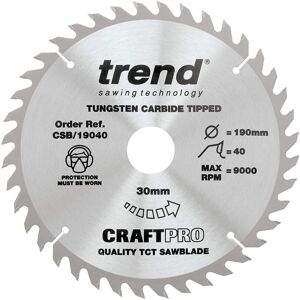 Trend CSB/19040 Craft Pro TCT Blade - Circular Saw Blade - 40 Teeth Trend CSB/19040 Craft Pro TCT Blade - Circular Saw Blade - 40 Teeth