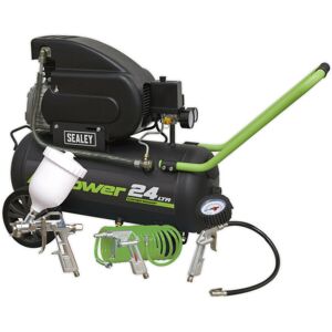 Loops Direct Drive Air Compressor - 24L Capacity Tank - 4 Piece Air Accessory Kit Loops Direct Drive Air Compressor - 24L Capacity Tank - 4 Piece Air Accessory Kit