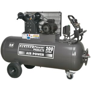 Loops 200 Litre Belt Drive Air Compressor - Front Control Panel - 3-Phase 3hp Motor Loops 200 Litre Belt Drive Air Compressor - Front Control Panel - 3-Phase 3hp Motor