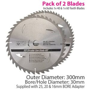 Loops QTY 2 300mm x 30mm TCT Circular Saw Blades 40T 60T 25mm 20mm 16mm Rings Loops QTY 2 300mm x 30mm TCT Circular Saw Blades 40T 60T 25mm 20mm 16mm Rings