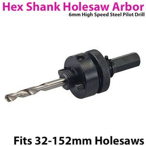 Loops Holesaw Arbor & 6mm Pilot Drill *32 152mm Core Bits* Chuck Attachment/Adapter Loops Holesaw Arbor & 6mm Pilot Drill *32 152mm Core Bits* Chuck Attachment/Adapter