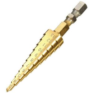 GreenZech 3-13mm HSS Titanium Coated Step Drill 1/4 Inch Hex Shank Bit GreenZech 3-13mm HSS Titanium Coated Step Drill 1/4 Inch Hex Shank Bit