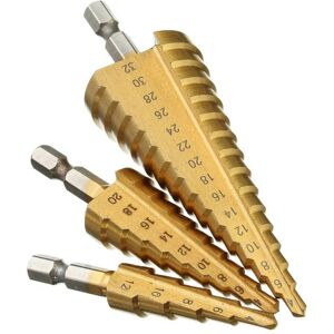 GreenZech 3pcs 4-12/20/32mm HSS Titanium Step Cone Drill Bit Hex Shank Hole Cutter GreenZech 3pcs 4-12/20/32mm HSS Titanium Step Cone Drill Bit Hex Shank Hole Cutter