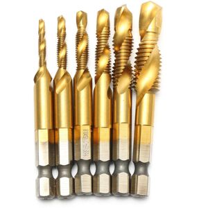 GreenZech 6pcs M3-M10 Hexagon Shank Drill Tap Bit Titanium Plated HSS 6542 Deburr Counters GreenZech 6pcs M3-M10 Hexagon Shank Drill Tap Bit Titanium Plated HSS 6542 Deburr Counters