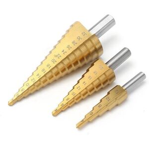 GreenZech 3pcs Titanium Coated HSS Step Cone Drill Bit Hole Cutter 4-12/20/32mm GreenZech 3pcs Titanium Coated HSS Step Cone Drill Bit Hole Cutter 4-12/20/32mm
