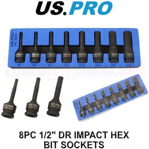US PRO Tools 8 Piece 1/2" Drive Impact Hex Bit Socket Set H5 - H19 EVA Foam 3845 US PRO Tools 8 Piece 1/2" Drive Impact Hex Bit Socket Set H5 - H19 EVA Foam 3845