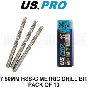 US PRO Tools 7.50MM HSS-G Metric twist Drill Bit Pack Of 10 2431 US PRO Tools 7.50MM HSS-G Metric twist Drill Bit Pack Of 10 2431