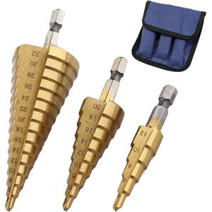 Jojomino HSS Step Drill Bit Set of 3, 4-12mm 4-20mm 4-32mm Cone Titanium Wood Metal Hole Jojomino HSS Step Drill Bit Set of 3, 4-12mm 4-20mm 4-32mm Cone Titanium Wood Metal Hole