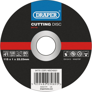 Draper CUT/DISC METAL - 115X1MM 94770 Metal Cutting Discs Draper CUT/DISC METAL - 115X1MM 94770 Metal Cutting Discs