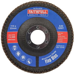 Faithfull FAIFD115A40 Aluminium Oxide Flap Disc 115 x 22mm 40 Grit Faithfull FAIFD115A40 Aluminium Oxide Flap Disc 115 x 22mm 40 Grit