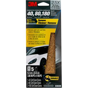 3M Sandpaper 03039 Assorted Grits (40 80 120) 3 2/3 in x 9 in 5 Sheets 3M Sandpaper 03039 Assorted Grits (40 80 120) 3 2/3 in x 9 in 5 Sheets