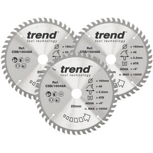 Trend Wood Circular Saw Blades, 160mm Diameter, 20mm Bore, 48 Teeth, 2.2mm Kerf, Trend Wood Circular Saw Blades, 160mm Diameter, 20mm Bore, 48 Teeth, 2.2mm Kerf,