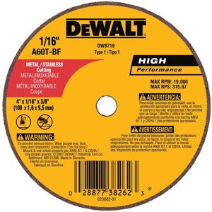 DeWalt DW8719 A60T Wheel 4-Inch X 1/16-Inch X 3/8-Inch DeWalt DW8719 A60T Wheel 4-Inch X 1/16-Inch X 3/8-Inch