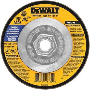 DEWALT DW8452H T27 Stainless Steel Cutting/Grinding Wheel 5/8-11 Arbor 4-1/2-I DEWALT DW8452H T27 Stainless Steel Cutting/Grinding Wheel 5/8-11 Arbor 4-1/2-I