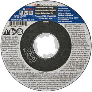 Bosch TCWX1AL450 4-1/2 In. x 1/16 In. X-LOCK Metal Cutting Abrasive Wheel 46 Gri Bosch TCWX1AL450 4-1/2 In. x 1/16 In. X-LOCK Metal Cutting Abrasive Wheel 46 Gri