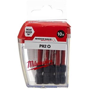 Milwaukee Shockwave PH2 50mm Screwdriver Bits Pack of 10, 4932472048, Red Milwaukee Shockwave PH2 50mm Screwdriver Bits Pack of 10, 4932472048, Red