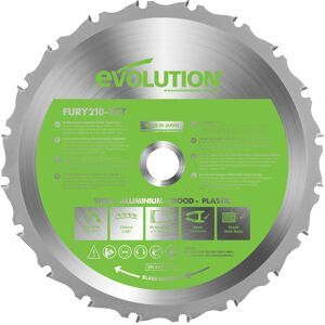 Evolution FURY210-TCT Multi-Material Blade For Mitre Saws, Cuts Metal, Plastics, Laminates Evolution FURY210-TCT Multi-Material Blade For Mitre Saws, Cuts Metal, Plastics, Laminates