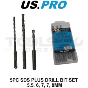 US PRO Tools 5PC SDS Plus Drill Bit Set - 5.5, 6, 7, 7, 8MM 7230 US PRO Tools 5PC SDS Plus Drill Bit Set - 5.5, 6, 7, 7, 8MM 7230