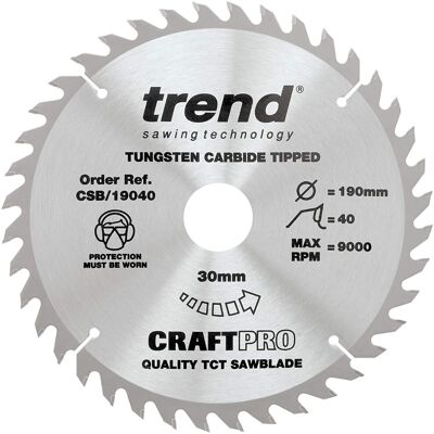 Trend CSB/19040 Craft Pro TCT Blade - Circular Saw Blade - 40 Teeth Trend CSB/19040 Craft Pro TCT Blade - Circular Saw Blade - 40 Teeth