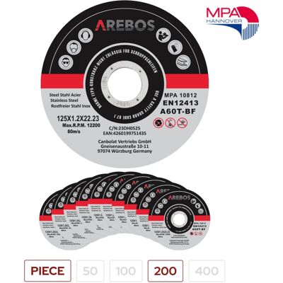 AREBOS 200 Metal Cutting Discs Stainless Steel Cutting Discs 125 x 1.2 x 22. AREBOS 200 Metal Cutting Discs Stainless Steel Cutting Discs 125 x 1.2 x 22.