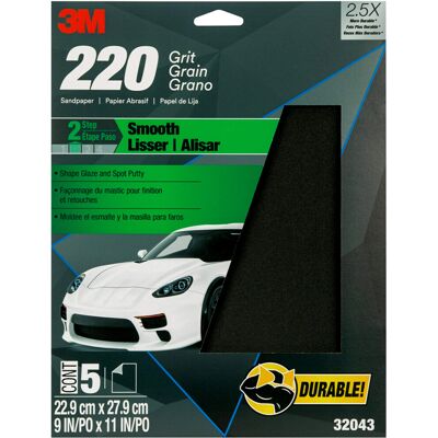 3M Wetordry Sandpaper 32043 220 Grit 9 in x 11 in 5 Sheets Per Pack 3M Wetordry Sandpaper 32043 220 Grit 9 in x 11 in 5 Sheets Per Pack