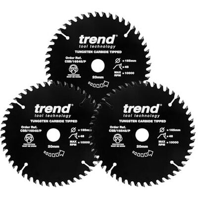 Trend Wood PTFE Circular Saw Blades, Triple Pack, 160mm Diameter, 20mm Bore, 48 Trend Wood PTFE Circular Saw Blades, Triple Pack, 160mm Diameter, 20mm Bore, 48