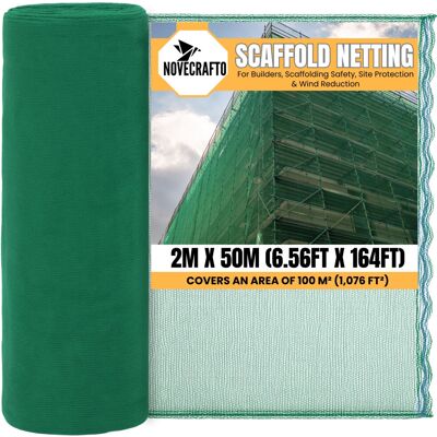 Novecrafto Scaffold Netting 2m x 50m (6.56ft x 164ft) - Durable Green Polyethylene Debris N Novecrafto Scaffold Netting 2m x 50m (6.56ft x 164ft) - Durable Green Polyethylene Debris N