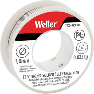 Weller Electronic Lead-free Solder Sn99 Cu3, 1mm 25g Weller Electronic Lead-free Solder Sn99 Cu3, 1mm 25g