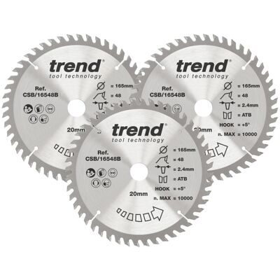 Trend Wood Circular Saw Blades, 165mm Diameter, 20mm Bore, 48 Teeth, 2.2mm Kerf, Trend Wood Circular Saw Blades, 165mm Diameter, 20mm Bore, 48 Teeth, 2.2mm Kerf,