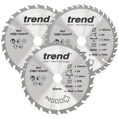 Trend Wood Cordless Circular Saw Blades, 165mm Diameter, 20mm Bore, 24/40 Teeth, Trend Wood Cordless Circular Saw Blades, 165mm Diameter, 20mm Bore, 24/40 Teeth,