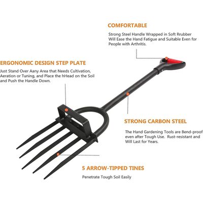 Unbranded 5-tine Heavy Duty Pitch Fork For Gardening - Long Handled Digging Fork Garden Cl Unbranded 5-tine Heavy Duty Pitch Fork For Gardening - Long Handled Digging Fork Garden Cl