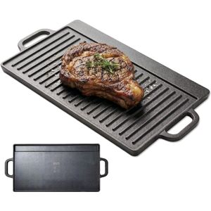 GEEZY Reversible Cast Iron Griddle Plate for All Hobs Induction Gas BBQ Skillet GEEZY Reversible Cast Iron Griddle Plate for All Hobs Induction Gas BBQ Skillet