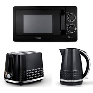 Tower Solitaire Black Kettle 2 Slice Toaster & T24042BLK 20L Microwave Tower Solitaire Black Kettle 2 Slice Toaster & T24042BLK 20L Microwave