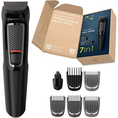 Philips 7-in-1 All-in-One Trimmer, Series 3000 Grooming Kit for Beard & Hair with 7 Atta Philips 7-in-1 All-in-One Trimmer, Series 3000 Grooming Kit for Beard & Hair with 7 Atta