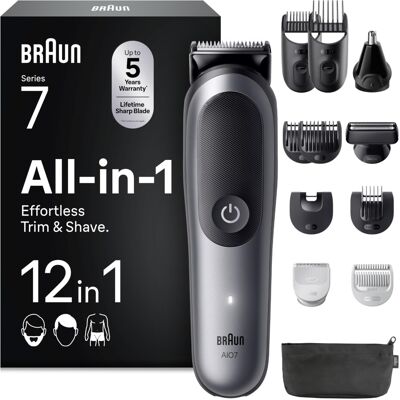 Braun Series 7 All-in-One Grooming Kit for Men, AIO7545, Grey - 12-in-1 MultiGro Braun Series 7 All-in-One Grooming Kit for Men, AIO7545, Grey - 12-in-1 MultiGro