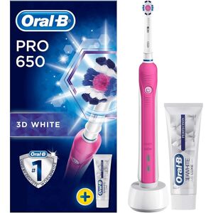 Oral-B Pro 650 3D White Electric Rechargeable Toothbrush Powered by Braun, 1 Pin Oral-B Pro 650 3D White Electric Rechargeable Toothbrush Powered by Braun, 1 Pin