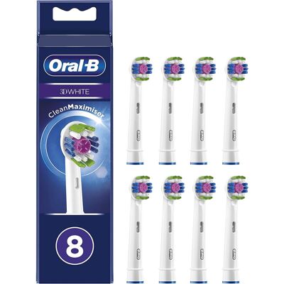 Oral-B 3D White Replacement Heads with Cleanmaximiser Technology - Pack of 8 Oral-B 3D White Replacement Heads with Cleanmaximiser Technology - Pack of 8