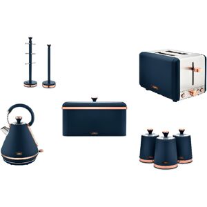 TOWER Cavaletto MIDNIGHT BLUE kettle, 2 slice toaster, bread bin, set of 3 canni TOWER Cavaletto MIDNIGHT BLUE kettle, 2 slice toaster, bread bin, set of 3 canni