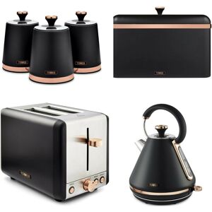 Tower Black & Rose Gold Cavaletto Pyramid Kettle 2 Toaster Bread Bin Canisters Tower Black & Rose Gold Cavaletto Pyramid Kettle 2 Toaster Bread Bin Canisters