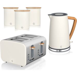 Swan Nordic Cotton White 5-Piece Kitchen Set: 1.7L Kettle, 4-Slice Toaster & Tea Swan Nordic Cotton White 5-Piece Kitchen Set: 1.7L Kettle, 4-Slice Toaster & Tea
