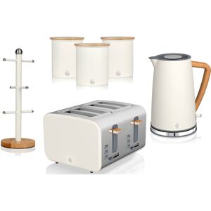 Swan Nordic White Kettle 4 Slice Toaster 3 Canisters Mug Tree Set Swan Nordic White Kettle 4 Slice Toaster 3 Canisters Mug Tree Set