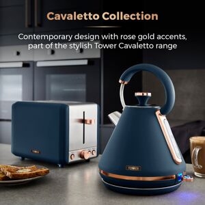 Tower Cavaletto Pyramid Kettle & 2 Slice Toaster Midnight Blue/Rose Gold Tower Cavaletto Pyramid Kettle & 2 Slice Toaster Midnight Blue/Rose Gold
