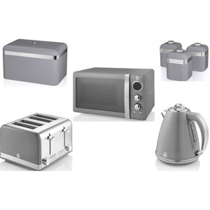 SWAN Retro Grey Kettle 4 Slice Toaster Microwave Breadbin Canisters SWAN Retro Grey Kettle 4 Slice Toaster Microwave Breadbin Canisters