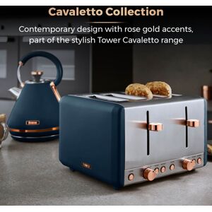 TOWER Cavaletto Pyramid Kettle & 4 Slice Toaster Midnight Blue/Rose Gold TOWER Cavaletto Pyramid Kettle & 4 Slice Toaster Midnight Blue/Rose Gold
