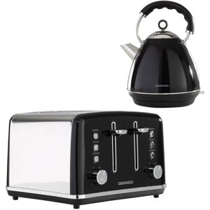 (Black) Daewoo Kensington Retro Electric Matching Toaster and Kettle Set 1.7L Ra (Black) Daewoo Kensington Retro Electric Matching Toaster and Kettle Set 1.7L Ra