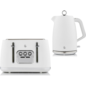 Swan Serenity Kettle & 4 Slice Toaster Set Matt White Finish & Chrome Swan Serenity Kettle & 4 Slice Toaster Set Matt White Finish & Chrome