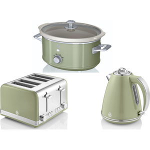 SWAN Retro Green Jug Kettle 4 Slice Toaster & 3.5L Slow Cooker Set SWAN Retro Green Jug Kettle 4 Slice Toaster & 3.5L Slow Cooker Set