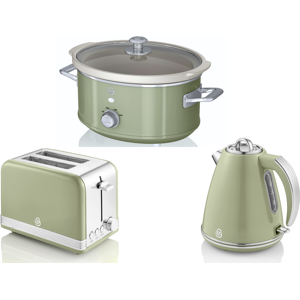 SWAN Retro Green Jug Kettle 2 Slice Toaster & 3.5L Slow Cooker Set SWAN Retro Green Jug Kettle 2 Slice Toaster & 3.5L Slow Cooker Set