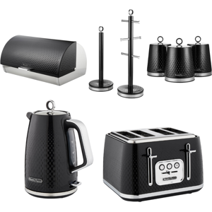 Swan Elegance Black Kettle 4 Slice Toaster Bread Bin Canister Tree Set Swan Elegance Black Kettle 4 Slice Toaster Bread Bin Canister Tree Set