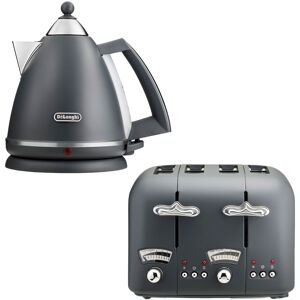 DeLonghi Argento 1.7L Kettle & 4 Slice Toaster Set, Grey DeLonghi Argento 1.7L Kettle & 4 Slice Toaster Set, Grey